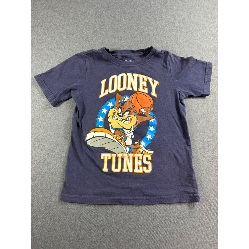 Looney Tunes Tasmanian Devil Basketball Graphic T-Shirt Navy Blue Kids Size 6